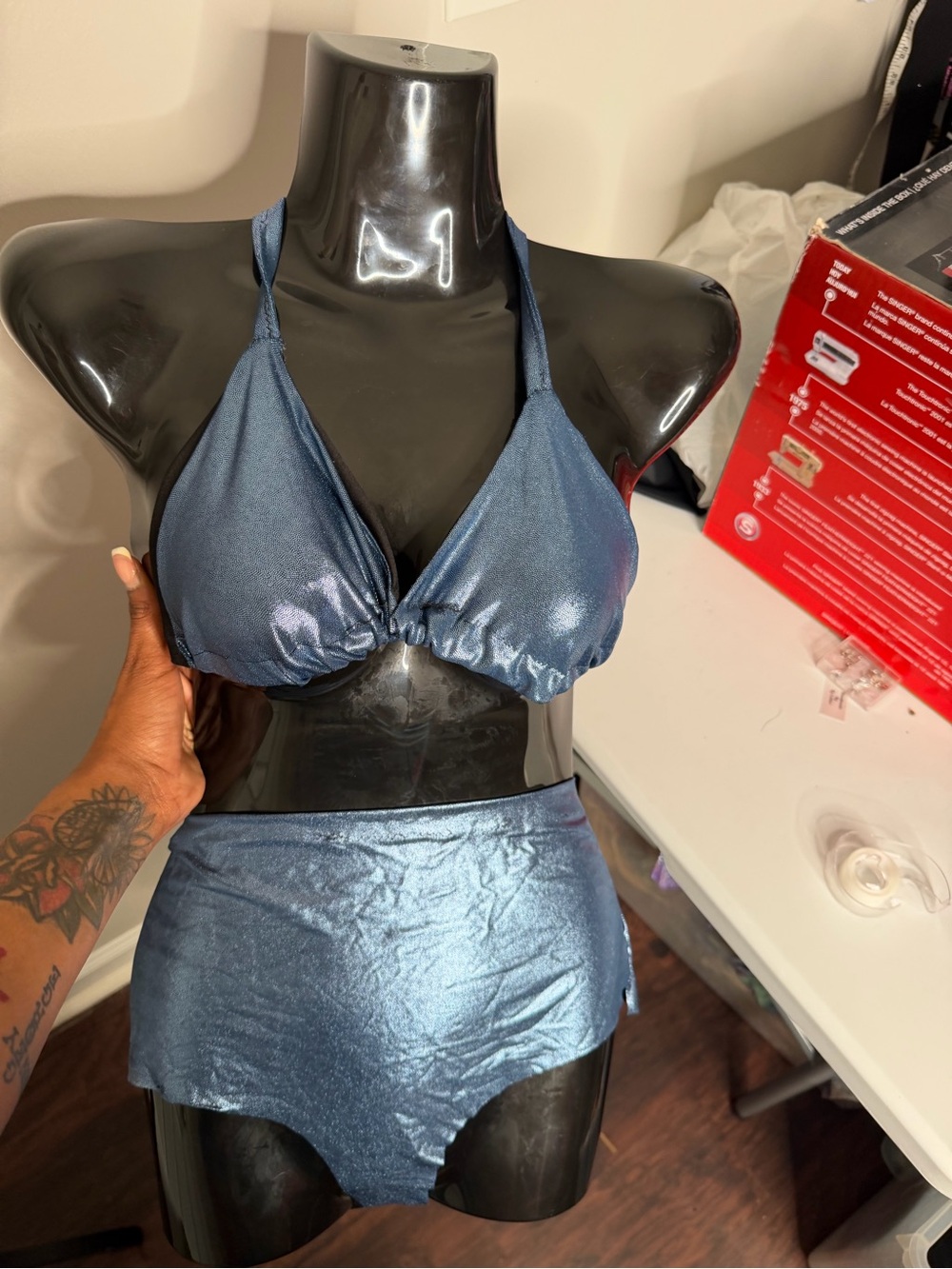 Handmade Shimmering Blue Two-Piece Bikini Set